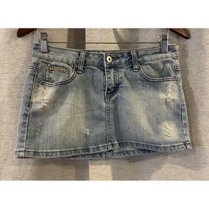 Vtg Bubblegum Micro Mini Denim Skirt Distressed Denim Brazil sz 3/4 90s Y2K